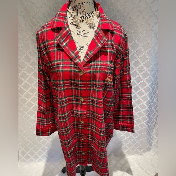 Ralph Lauren Red Plaid Button-Up Nigh shirt size Large - Picture 1 of 9
